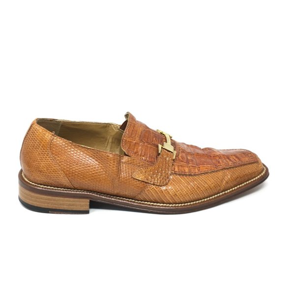 Men\'s David Eden Horsebit Loafers Shoes Size 11 Tan Genuine Crocodile Lizard